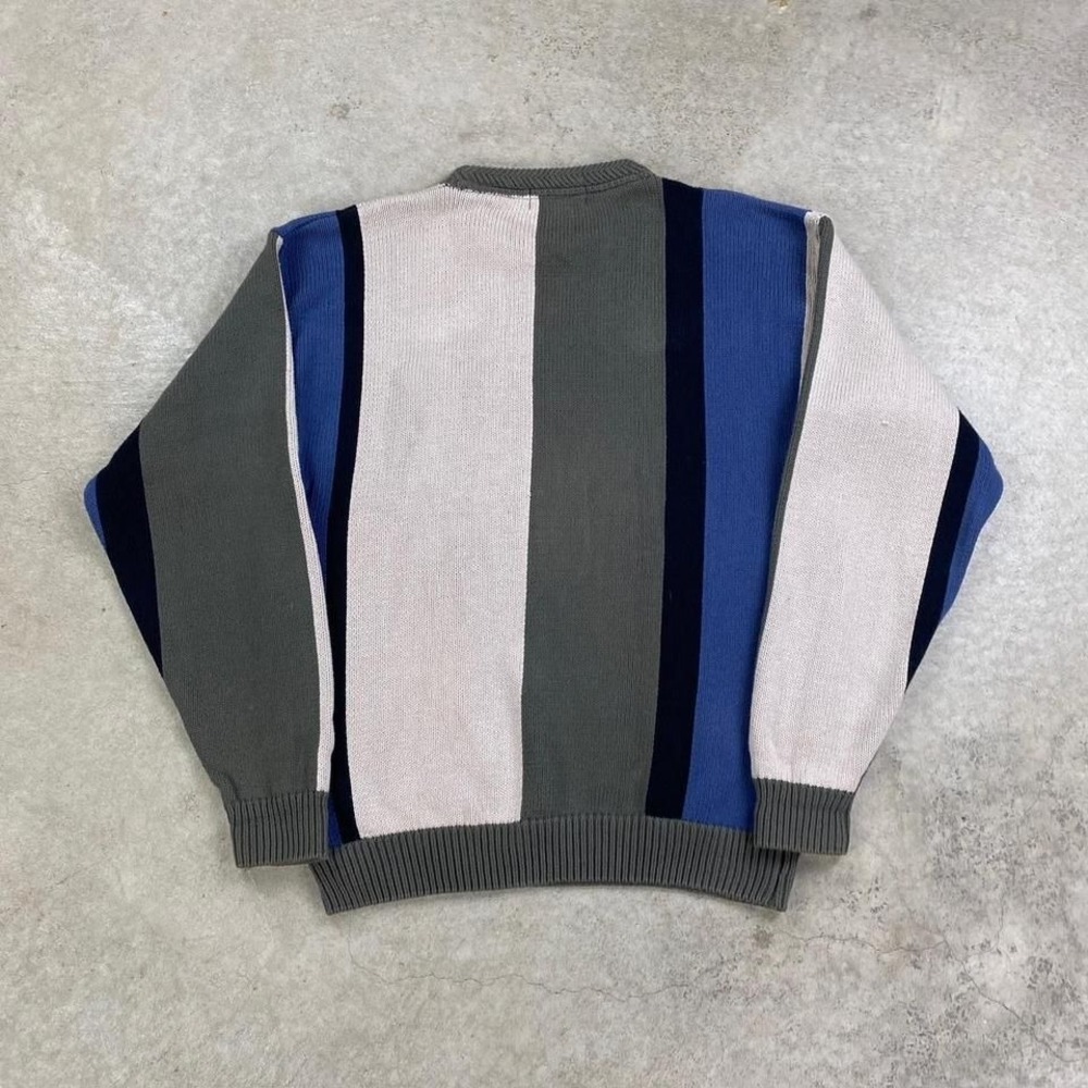 Vintage 90s Gear White Lake Sweater Size Small Brown Blue Striped Pull Over - Picture 2 of 6